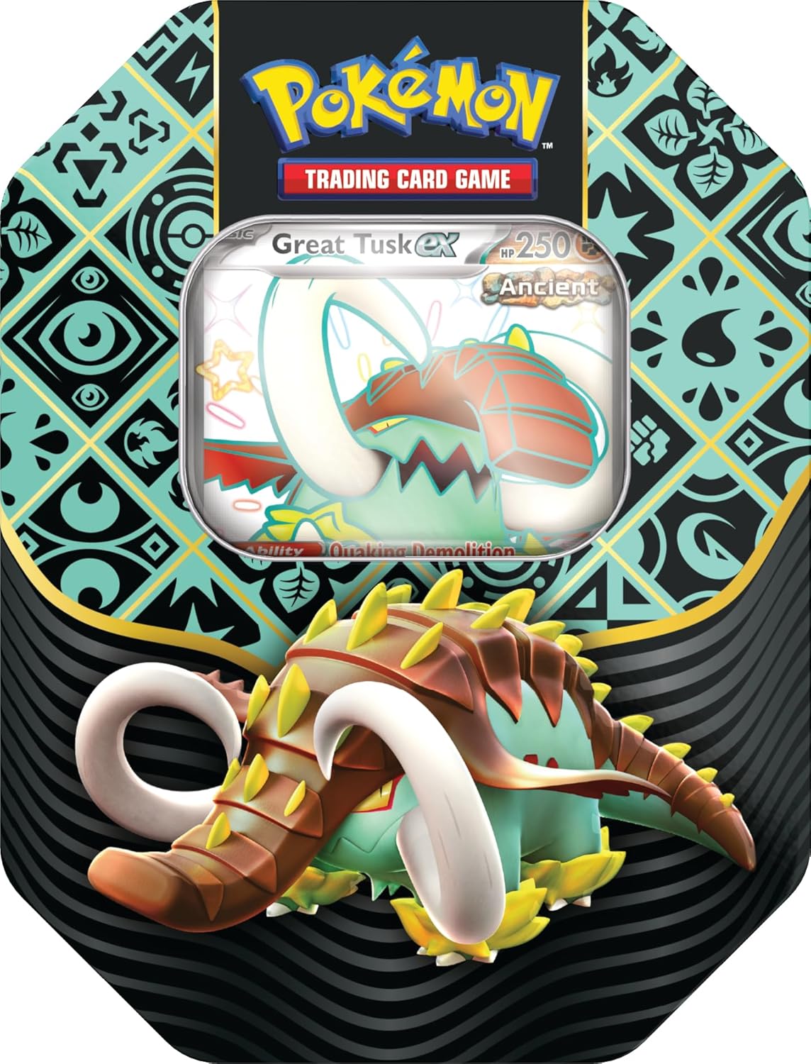Pokemon TCG: Scarlet & Violet-Paldean Fates Tin - Great Tusk ex (1 Foil Promo Card & 4 Booster Packs)
