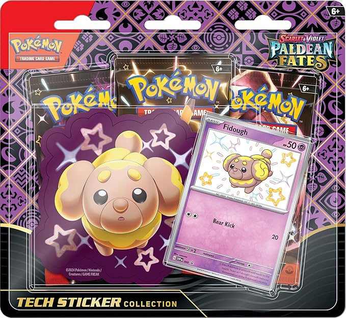 Pokemon TCG: Scarlet & Violet-Paldean Fates Tech Sticker Collection - Fidough (1 Foil Promo Card & 3 Booster Packs)