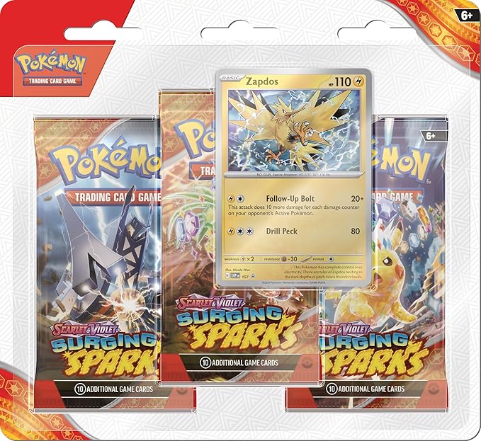 Pokemon TCG: Scarlet & Violet-Surging Sparks 3-Pack Blister - Zapdos (3 Booster Packs & Foil Promo Card)