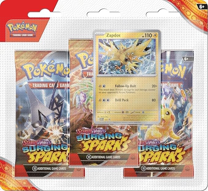 Pokemon TCG: Scarlet & Violet-Surging Sparks 3-Pack Blister - Zapdos (3 Booster Packs & Foil Promo Card)