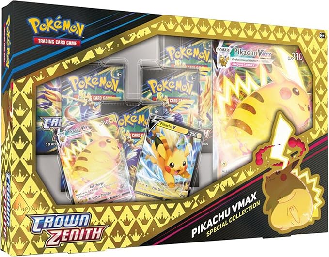 Pokemon TCG: Crown Zenith Special Collection - Pikachu VMAX (2 Etched Foil Promo Cards 1 Foil Oversize Card & 5 Booster Packs) Multicolor