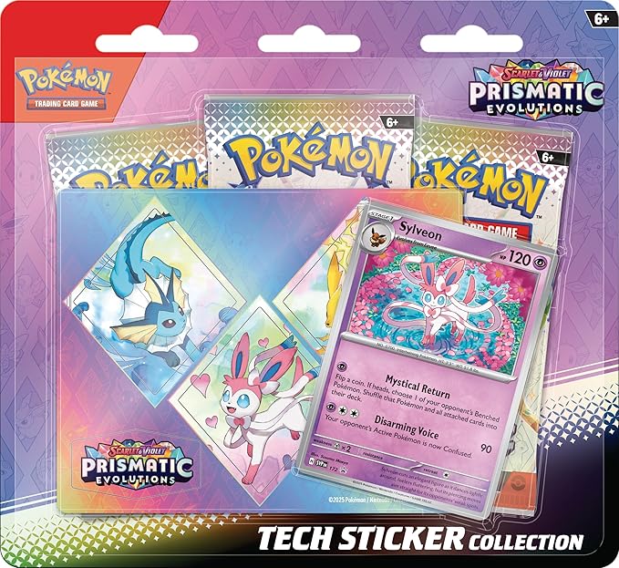 Pokemon TCG: Scarlet & Violet-Prismatic Evolutions Tech Sticker Collection - Sylveon (1 Foil Promo Card & 3 Booster Packs)